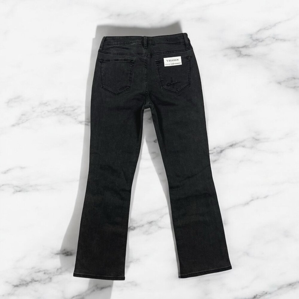 VIGOSS Stevie Crop Straight Jeans Size 27 Waist Distressed Denim Washed Black - Picture 4 of 9